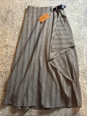 Plaid Wrap Skirt with Belt Detail